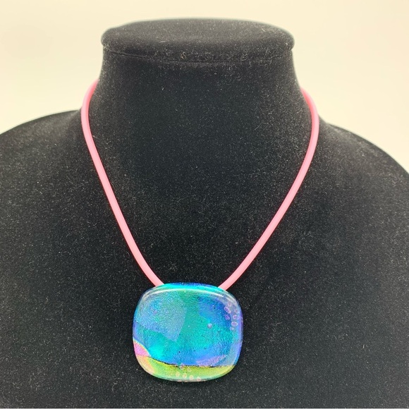 Blue Glass Pin Pendant Chord necklace - Picture 1 of 5